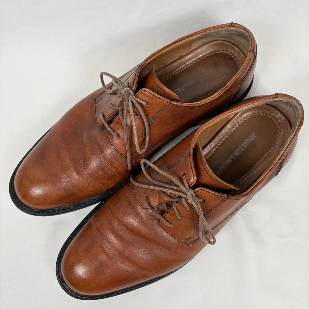 Johnston & Murphy Derby Shoes 9.5M Tan Leather Plain Toe 20-3360 Business‎ Dress